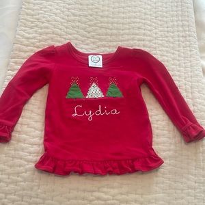 Red Monogramed Lydia Christmas Tree Shirt 3T